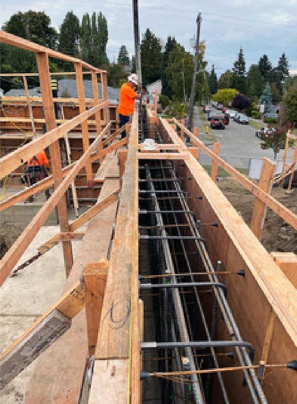 wood forms with rebar inside at a construction project